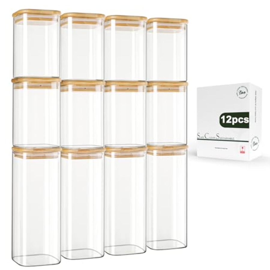 Food Storage Glass Jar - 12-Pack Stoples Penyimpanan Kaca Persegi dengan