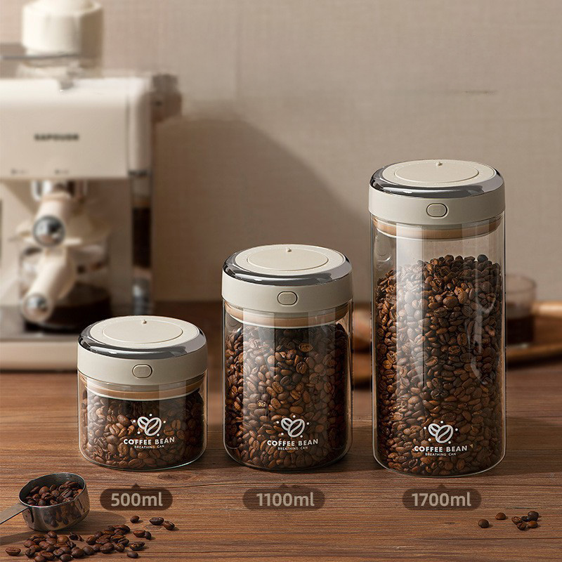 Food Storage Glass Jar - 500/1100/1700ml Wadah Vakum Biji Kopi dengan