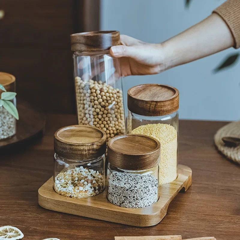 Food Storage Kitchen Container Set - Wadah makanan tutup kayu, wadah penyimpanan