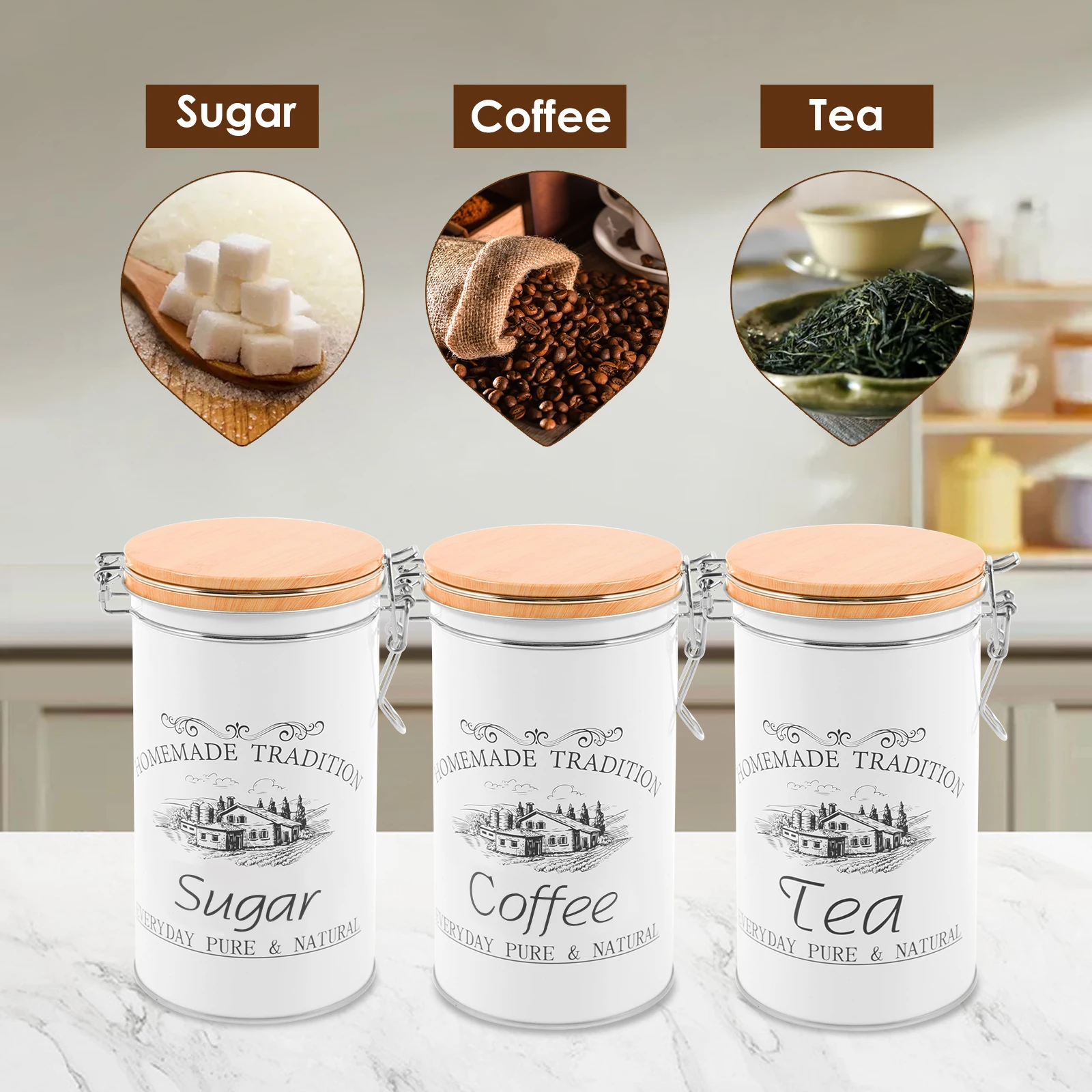 3 Buah/Set Wadah Teh Kopi Gula - Food Storage Kitchen Container Set ulasan dan harga