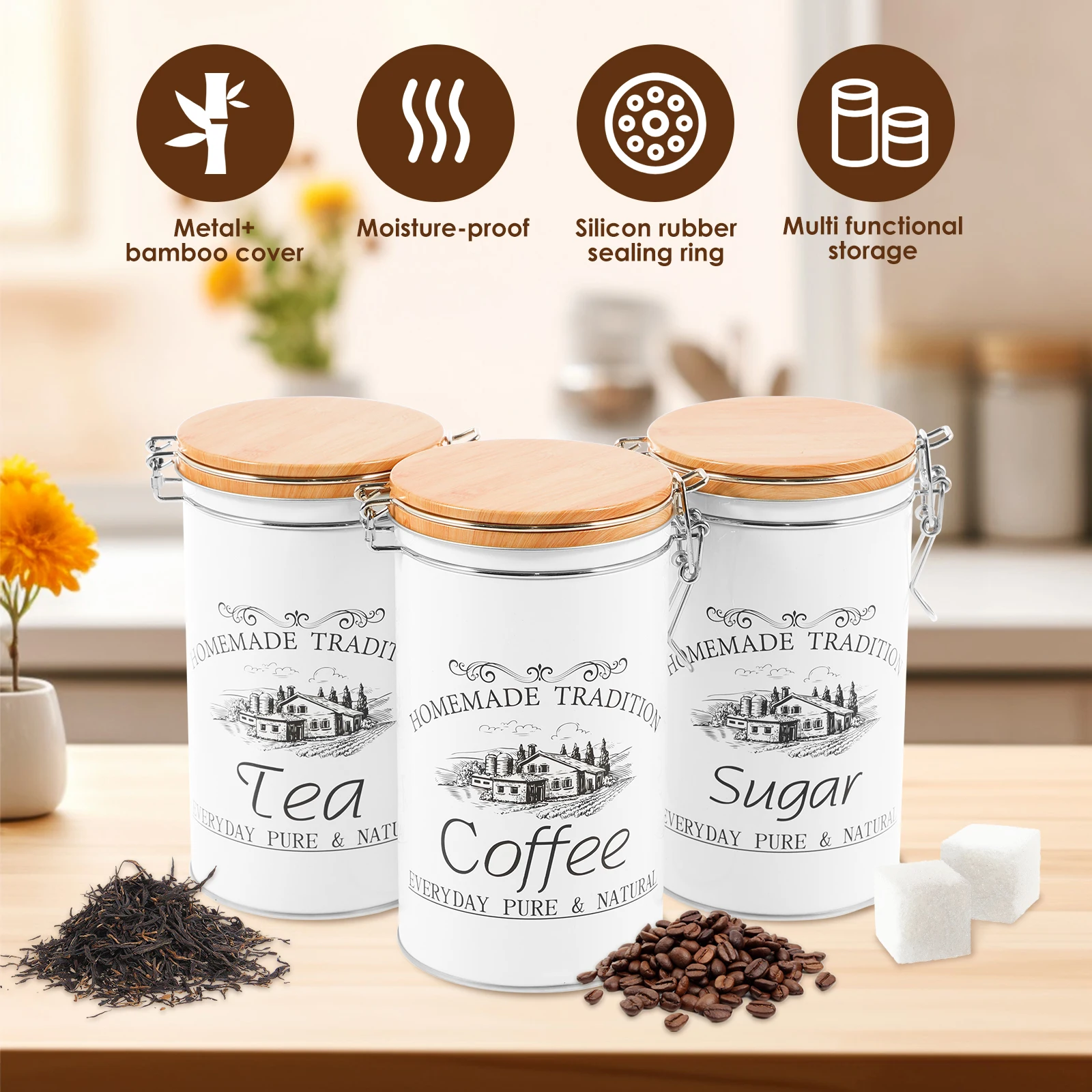 3 Buah/Set Wadah Teh Kopi Gula - Food Storage Kitchen Container Set ulasan dan harga